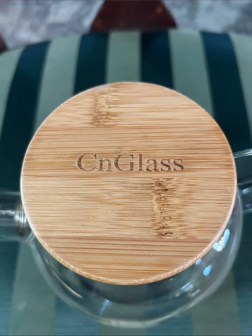 CN Glass Borosilicate Teapot w Bamboo Lid & Flexible SS Coil Spout Strainer